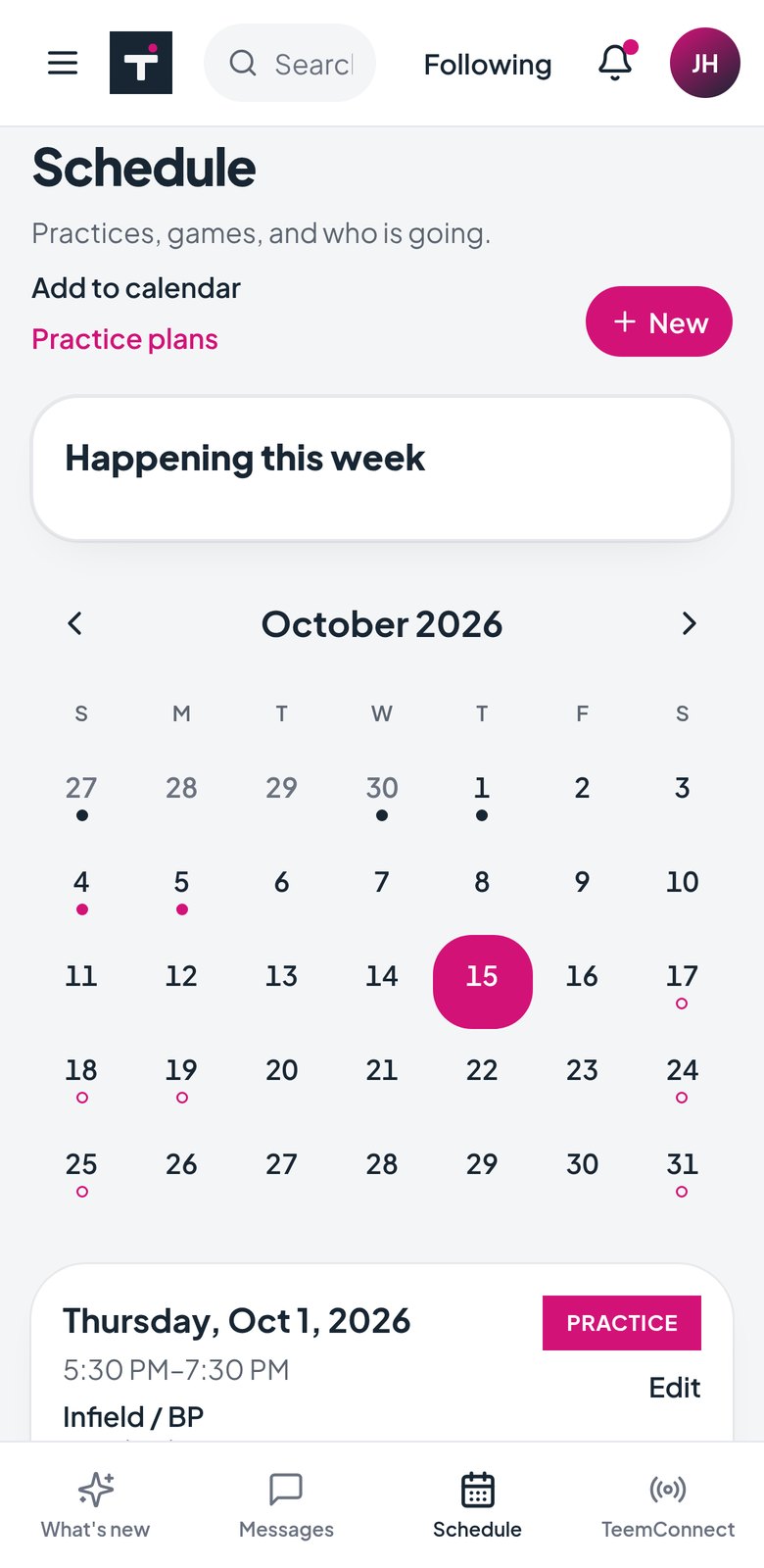 TeemHype schedule on a phone