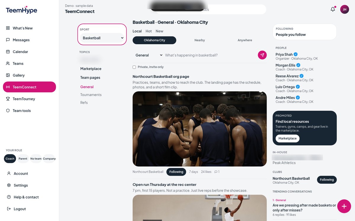 TeemConnect social timeline